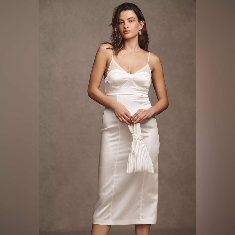BHLDN Serena Sleeveless Corset Slim Midi Dress in Ivory Size Large NEW - Picture 3 of 9
